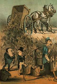 descarga de chinos (caricatura en el peridico The Wasp, San Francisco, 1880)