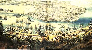 Ciudad y puerto de La Habana (litografía de E. Laplante, siglo XIX)